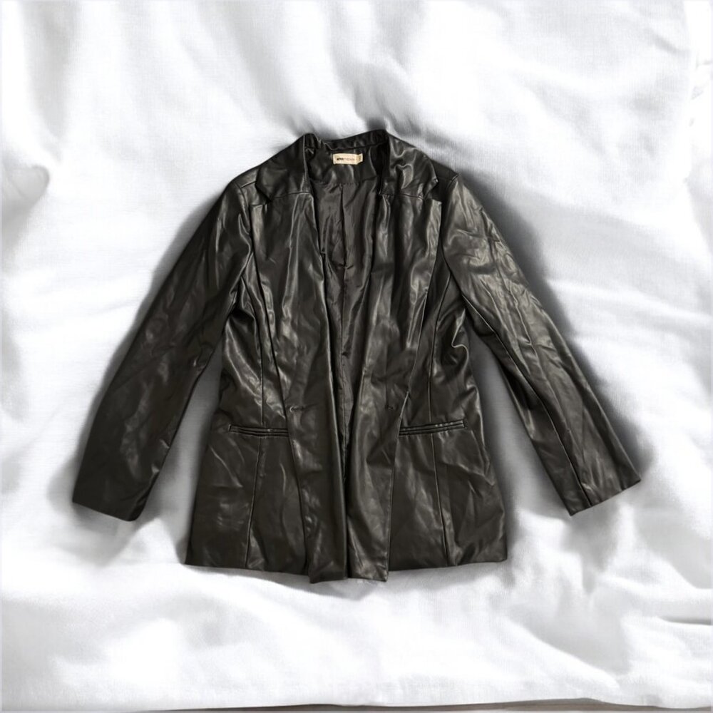 Nova Vintage Fashion Nova Black Faux Leather Blazer Jacket Womens Medium